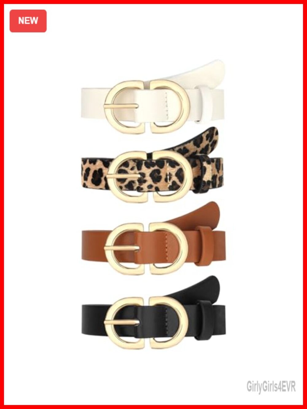 Faux Leather Belts for Women Gold Buckle Jeans Pants Dress 4 Pack